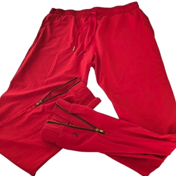 ZYIA Active Red Everywhere Joggers Zipper Ankles L Nylon Spandex Gold Athleisure - Picture 1 of 6